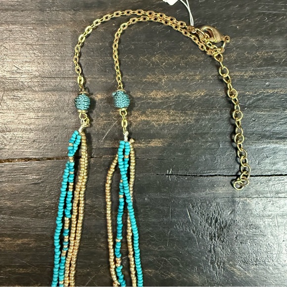 Anna & Ava Gold Tone Multi Layer Turquoise Gold Beaded Necklace w/ Charms NWT - Picture 4 of 7